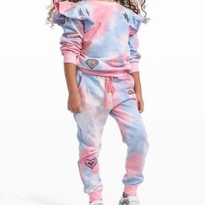 Lola + The Boys Girls Size 8Tie Dye Ruffle Patch sweatshirt Multicolor Casual